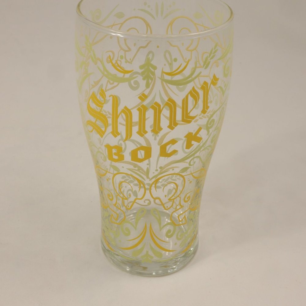 Shiner Bock Spoetzl Brewery Ltd. Edition Pint Glass 1 pc White Yellow Rams 16oz